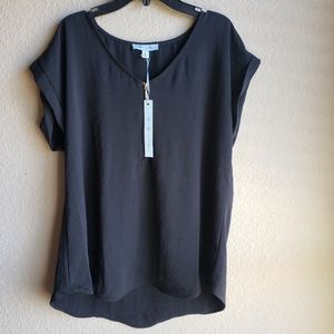 She + Sky NWT Black Cap Sleeve Blouse Size L